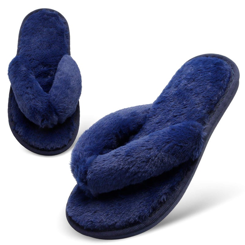 JOINFREE Women's Flip Flops House Slippers for Indoor Bedroom Navy Blue 7.5/8.5 M US - Image 1